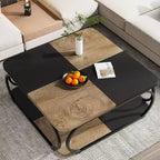 Tavolino da caffè quadrato da 39" a 2 livelli con ripiano aperto – Stile rustico da fattoria, struttura in metallo, nero e marrone