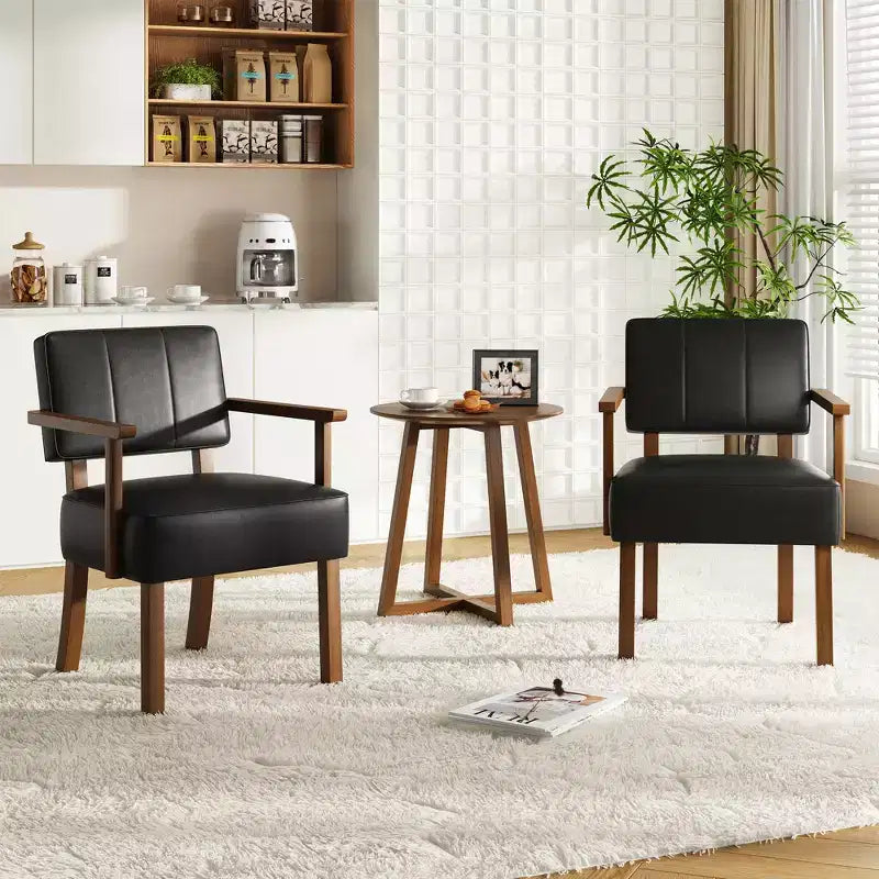 Sedia da pranzo moderna di metà secolo con braccioli - Struttura in legno color crema, rivestimento in lino beige o pelle PU - Classiche righe verticali o capitonné