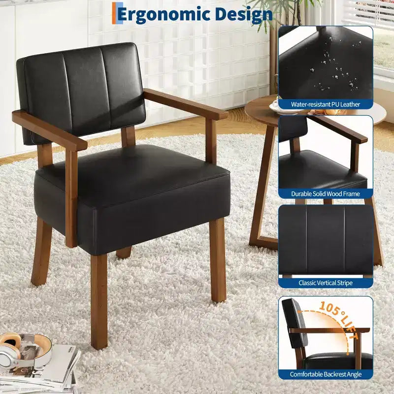 Sedia da pranzo moderna di metà secolo con braccioli - Struttura in legno color crema, rivestimento in lino beige o pelle PU - Classiche righe verticali o capitonné