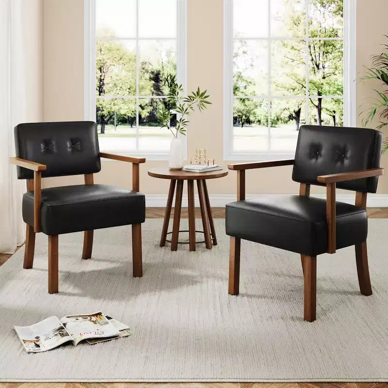Sedia da pranzo moderna di metà secolo con braccioli - Struttura in legno color crema, rivestimento in lino beige o pelle PU - Classiche righe verticali o capitonné