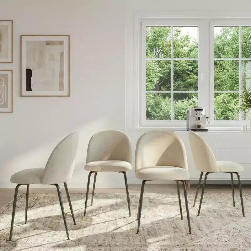 2 sedie imbottite per sala da pranzo, moderne sedie laterali senza braccioli in tessuto di lino con gambe in metallo, sedie d'accento con schienale ergonomico per sala da pranzo e soggiorno