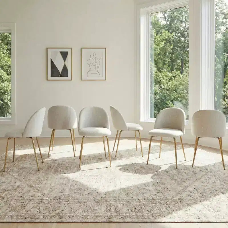 2 sedie imbottite per sala da pranzo, moderne sedie laterali senza braccioli in tessuto di lino con gambe in metallo, sedie d'accento con schienale ergonomico per sala da pranzo e soggiorno