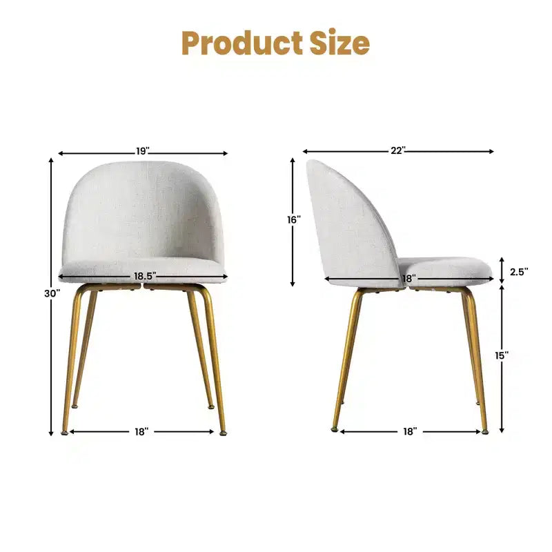 2 sedie imbottite per sala da pranzo, moderne sedie laterali senza braccioli in tessuto di lino con gambe in metallo, sedie d'accento con schienale ergonomico per sala da pranzo e soggiorno