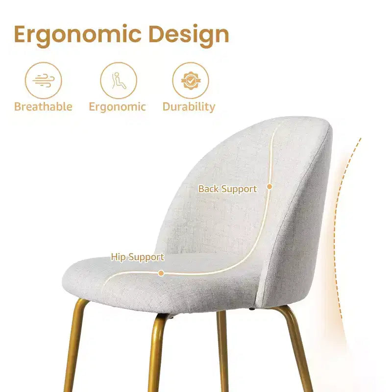 2 sedie imbottite per sala da pranzo, moderne sedie laterali senza braccioli in tessuto di lino con gambe in metallo, sedie d'accento con schienale ergonomico per sala da pranzo e soggiorno