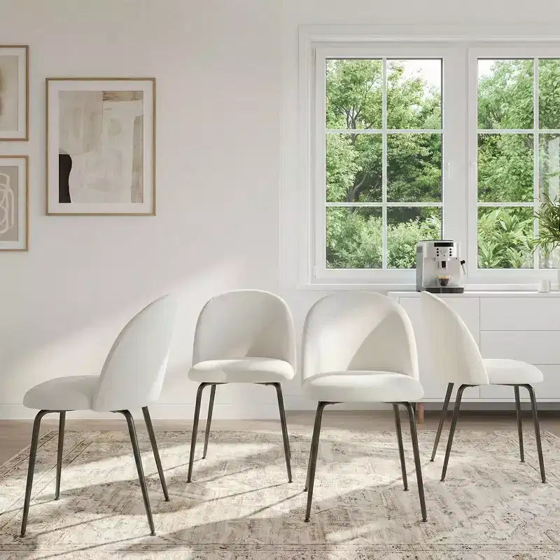 2 sedie imbottite per sala da pranzo, moderne sedie laterali senza braccioli in tessuto di lino con gambe in metallo, sedie d'accento con schienale ergonomico per sala da pranzo e soggiorno