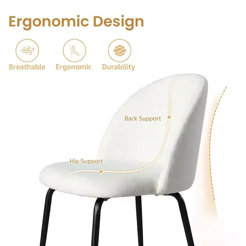 2 sedie imbottite per sala da pranzo, moderne sedie laterali senza braccioli in tessuto di lino con gambe in metallo, sedie d'accento con schienale ergonomico per sala da pranzo e soggiorno