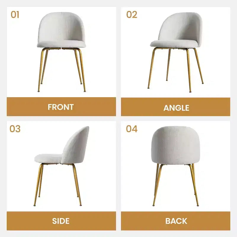 2 sedie imbottite per sala da pranzo, moderne sedie laterali senza braccioli in tessuto di lino con gambe in metallo, sedie d'accento con schienale ergonomico per sala da pranzo e soggiorno