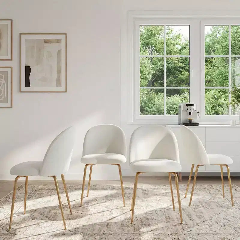 2 sedie imbottite per sala da pranzo, moderne sedie laterali senza braccioli in tessuto di lino con gambe in metallo, sedie d'accento con schienale ergonomico per sala da pranzo e soggiorno