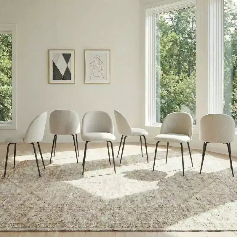 2 sedie imbottite per sala da pranzo, moderne sedie laterali senza braccioli in tessuto di lino con gambe in metallo, sedie d'accento con schienale ergonomico per sala da pranzo e soggiorno