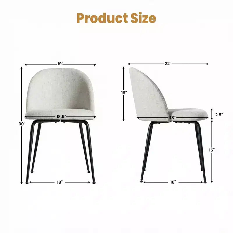 2 sedie imbottite per sala da pranzo, moderne sedie laterali senza braccioli in tessuto di lino con gambe in metallo, sedie d'accento con schienale ergonomico per sala da pranzo e soggiorno