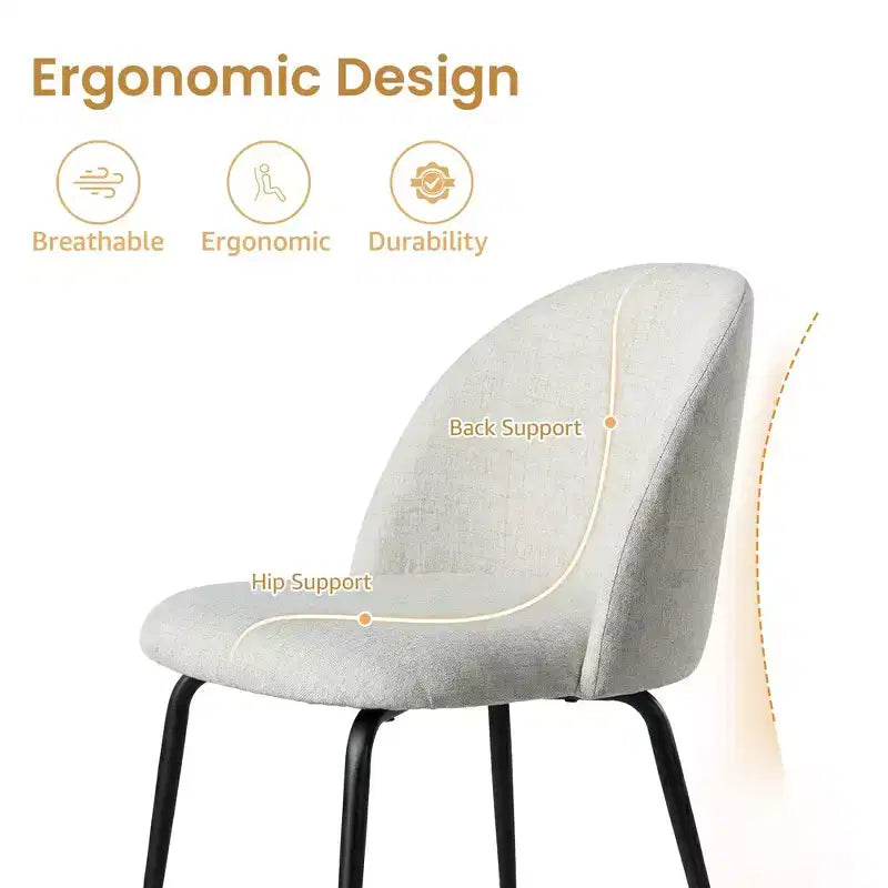 2 sedie imbottite per sala da pranzo, moderne sedie laterali senza braccioli in tessuto di lino con gambe in metallo, sedie d'accento con schienale ergonomico per sala da pranzo e soggiorno