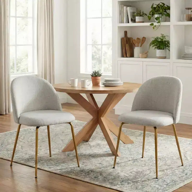 2 sedie imbottite per sala da pranzo, moderne sedie laterali senza braccioli in tessuto di lino con gambe in metallo, sedie d'accento con schienale ergonomico per sala da pranzo e soggiorno