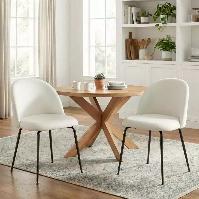 2 sedie imbottite per sala da pranzo, moderne sedie laterali senza braccioli in tessuto di lino con gambe in metallo, sedie d'accento con schienale ergonomico per sala da pranzo e soggiorno