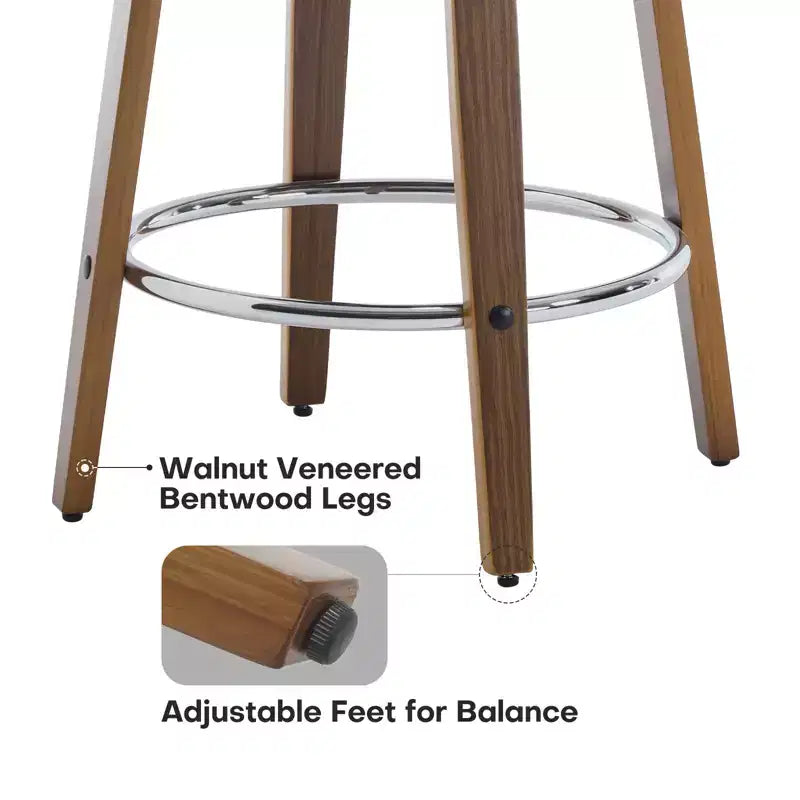 Sgabello da Bar Girevole da 74 cm con Design Moderno di Metà Secolo e Sedile in Similpelle