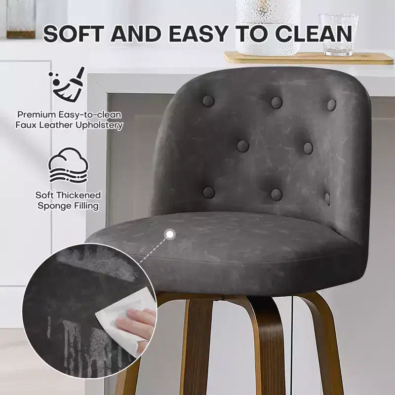 Sgabello da Bar Girevole da 74 cm con Design Moderno di Metà Secolo e Sedile in Similpelle