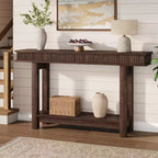 Farmhouse Fluted Console Table, 2 Tier Wooden Entryway Table with Shelf Storage, Entry Table Foyer Hallway Table for Entrance, Hallway, Living Room