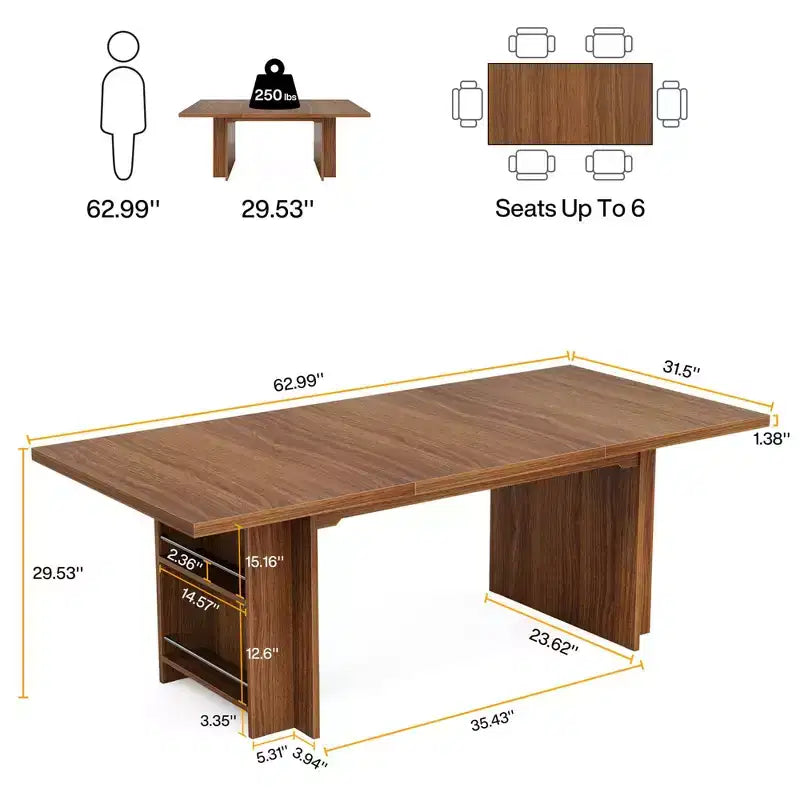 Tavolo da pranzo da 160 cm in stile rustico per 6-8 persone – Marrone vintage, piano in MDF resistente all'acqua e ai graffi