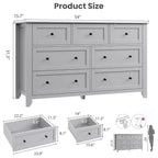 Comò moderno in legno a 7 cassetti, cassettiera grande larga 54 pollici con cassetti profondi e maniglie in metallo per camera da letto, ingresso e corridoio