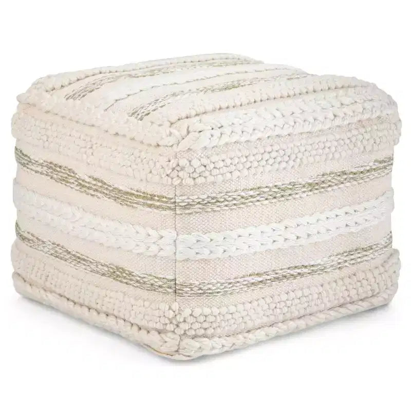 Pouf quadrato artigianale in cotone – Intreccio naturale, 45x45x35 cm, capacità 113 kg, completamente assemblato