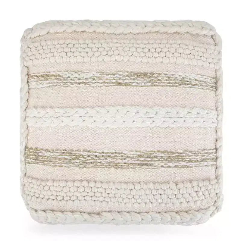 Pouf quadrato artigianale in cotone – Intreccio naturale, 45x45x35 cm, capacità 113 kg, completamente assemblato