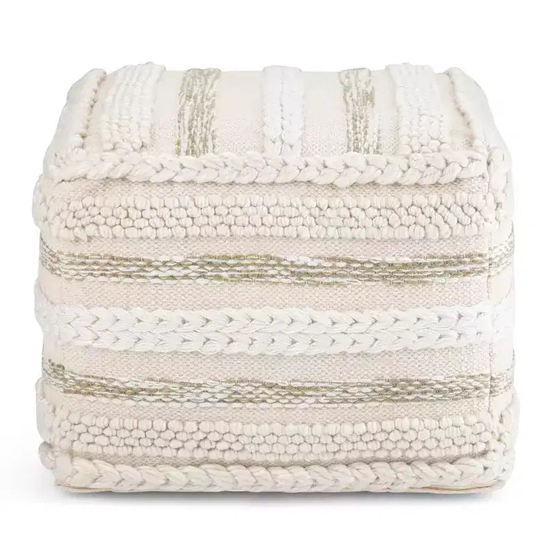 Pouf quadrato artigianale in cotone – Intreccio naturale, 45x45x35 cm, capacità 113 kg, completamente assemblato