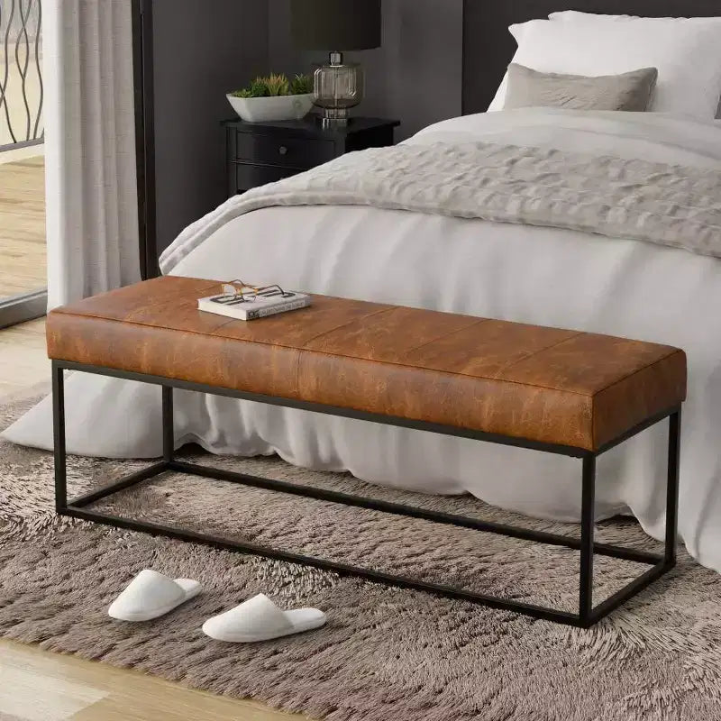 WyndenHall 56" Wide Gwendolyn Contemporary Modern Recntagle Ottoman Bench Tan