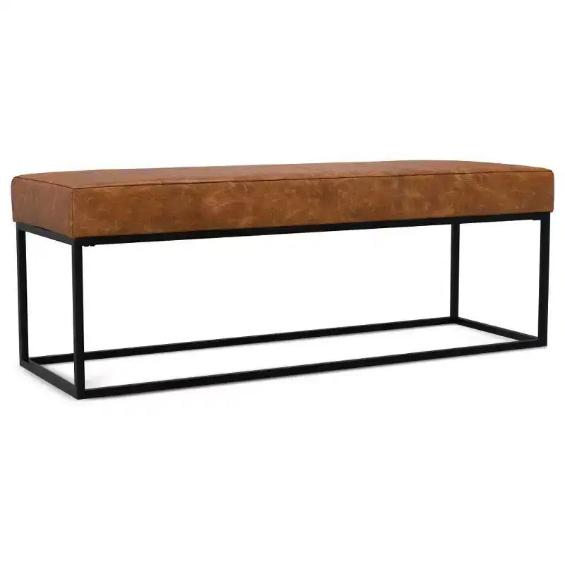 Panca ottomana in vera pelle larghezza 142 cm – Cuoio, Schiuma ad alta densità, Capacità 113 kg, Panca moderna per ingresso e camera da letto