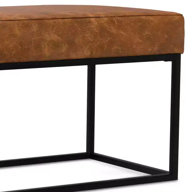 Panca ottomana in vera pelle larghezza 142 cm – Cuoio, Schiuma ad alta densità, Capacità 113 kg, Panca moderna per ingresso e camera da letto