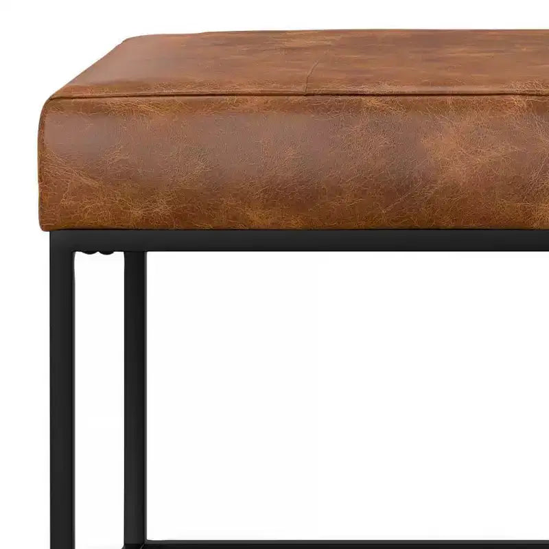 Panca ottomana in vera pelle larghezza 142 cm – Cuoio, Schiuma ad alta densità, Capacità 113 kg, Panca moderna per ingresso e camera da letto