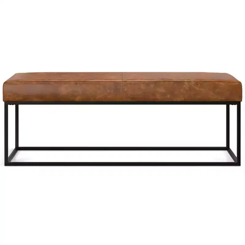 Panca ottomana in vera pelle larghezza 142 cm – Cuoio, Schiuma ad alta densità, Capacità 113 kg, Panca moderna per ingresso e camera da letto