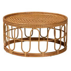 Tavolino Tondo in Rattan Naturale | Soggiorno Moderno Bohémien, 80 cm di Diametro