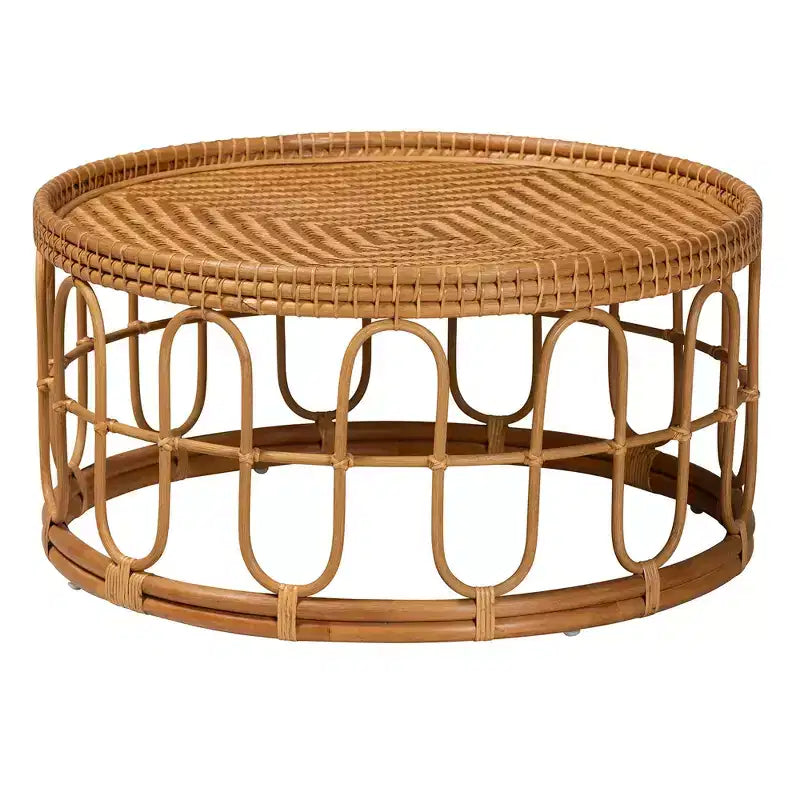 Tavolino Tondo in Rattan Naturale | Soggiorno Moderno Bohémien, 80 cm di Diametro