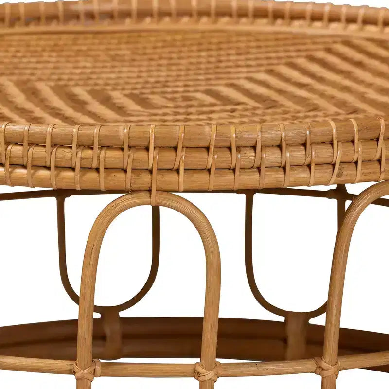 Tavolino Tondo in Rattan Naturale | Soggiorno Moderno Bohémien, 80 cm di Diametro