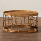 Tavolino Tondo in Rattan Naturale | Soggiorno Moderno Bohémien, 80 cm di Diametro