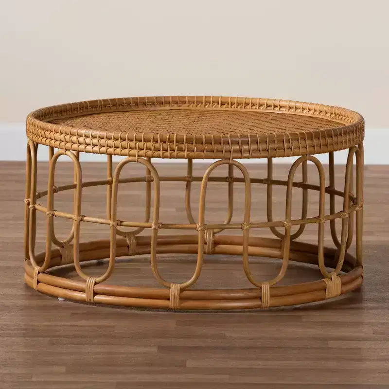 Tavolino Tondo in Rattan Naturale | Soggiorno Moderno Bohémien, 80 cm di Diametro